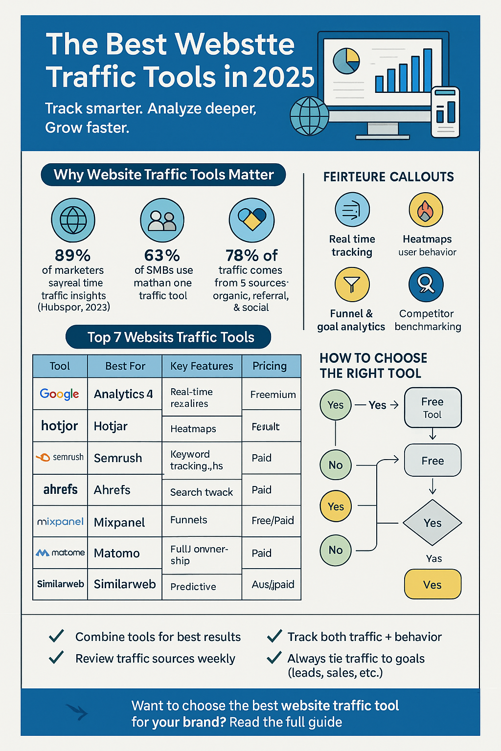 Top 9 Best Website Traffic Tool for 2025 8 Best Website Traffic Tools Infographic 2025 – Compare Top Analytics & SEO Platforms