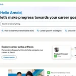 LinkedIn Career Hub dashboard showing personalized career paths for software engineer with course recommendations and skill development options