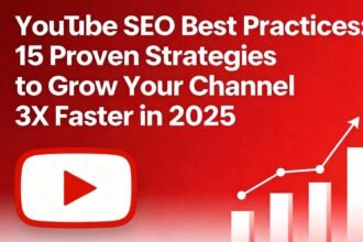 YouTube SEO Best Practices blog post banner featuring 15 proven strategies to grow your channel 3X faster in 2025 with YouTube play button and growth charts