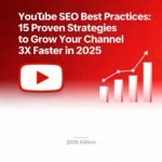 YouTube SEO Best Practices blog post banner featuring 15 proven strategies to grow your channel 3X faster in 2025 with YouTube play button and growth charts
